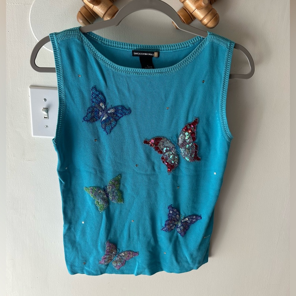 90s Beaded Butterfly Knit Tank